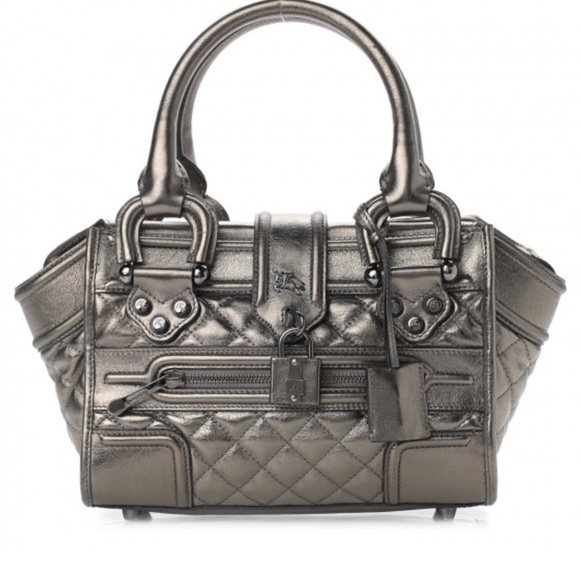 Burberry Metallic Calfskin Quilted Mini Manor Tote Pewter - Picture 1 of 9
